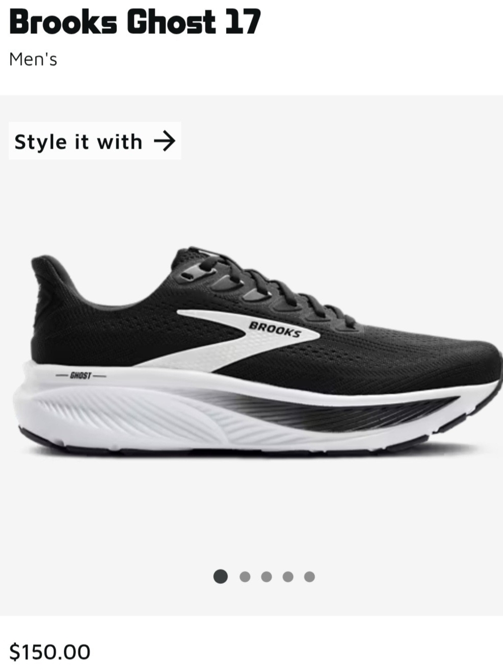 Brooks Ghost 17 Men's Running Shoes - Black & White